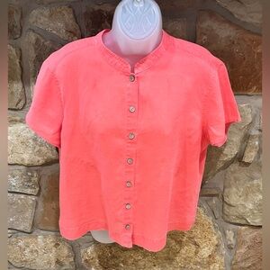J. Jill Cropped Coral Linen Blouse Women’s Petite Large Beachy Career Casual